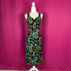 Vintage 90s Erika petites button down floral print midi dress sundress, size pm